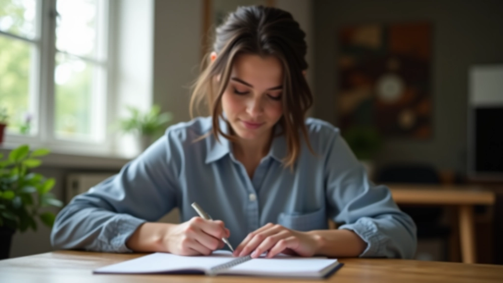 Personne prenant des notes dans un carnet, stylo en main, lumière naturelle du jour